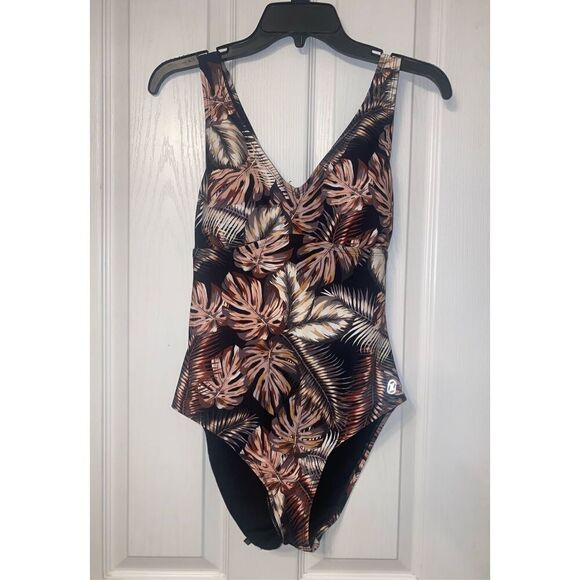 Hurley One Piece Swim Suit S/P “Scattered Palm” V-Neck Crisscross Back UPF 50 - Picture 1 of 14
